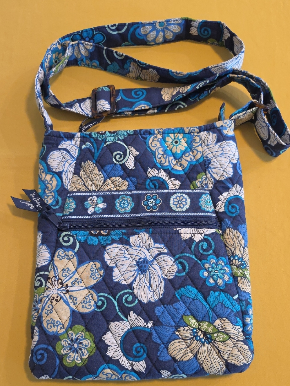 Vintage Vera Bradley Hipster Crossbody Bag - "Mod Floral Blue" Cotton Pattern